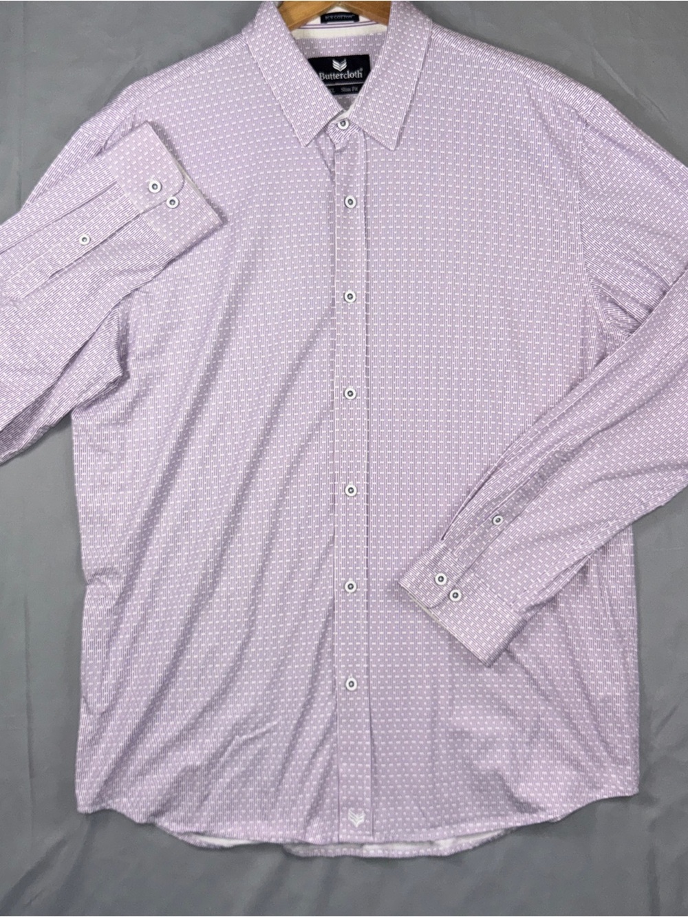 Buttercloth Shirt Mens 2XL Purple Geometric Slim Fit Stretch Dress Long Sleeve